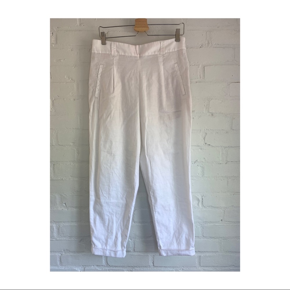 Anthropologie White High Waisted Linen Ankle Pant